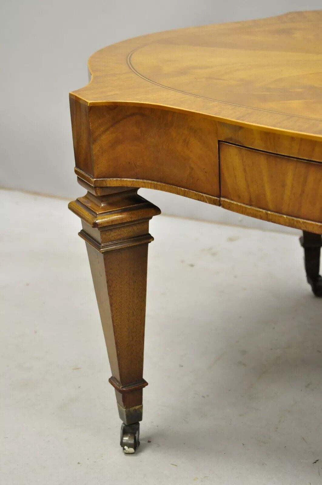 Heirloom Weiman Regency Style Flamed Mahogany One Drawer Coffee Table on Casters