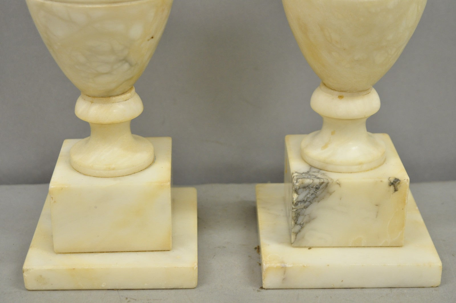 Antique Italian Neoclassical Style Carved Marble Shell Urn Table Lamps - a Pair
