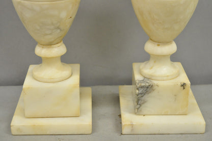 Antique Italian Neoclassical Style Carved Marble Shell Urn Table Lamps - a Pair