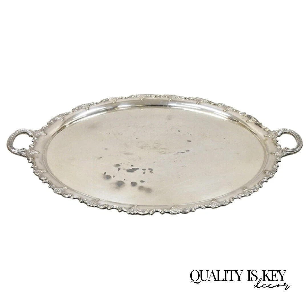 Vintage Alpacca Victorian Silver Plated (2) Handle Oval Serving Platter Bar Tray