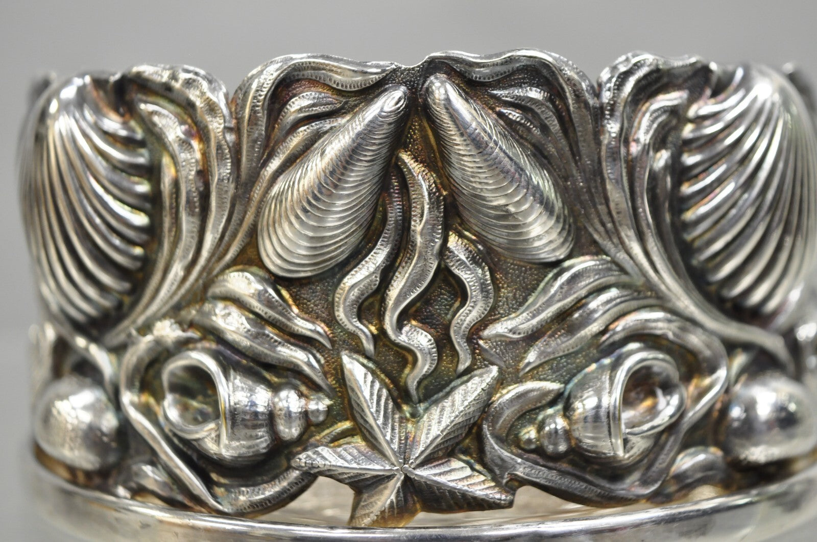Vintage English Victorian Nautical Seashell Silver Plated Wine Bottle Coaster