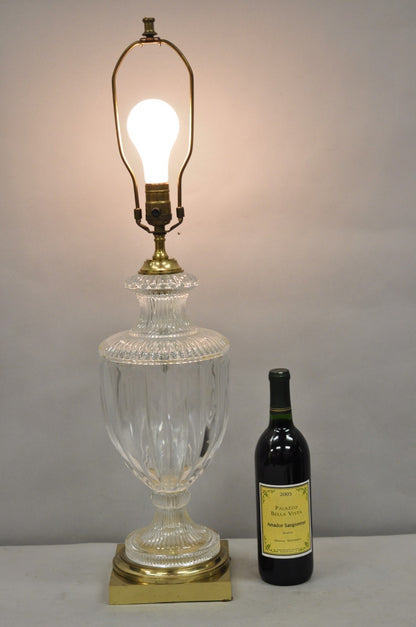 Vintage French Empire Neoclassical Faceted Crystal Glass Urn Brass Table Lamp