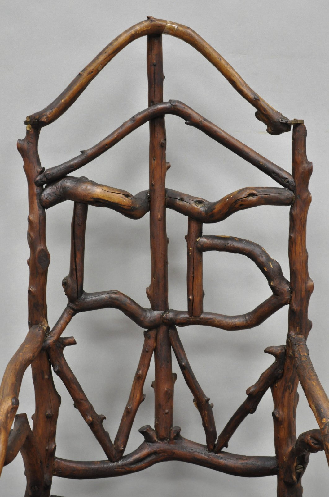 Antique Folk Art Handmade Wooden Twig Branch Adirondack Small Childs Chair