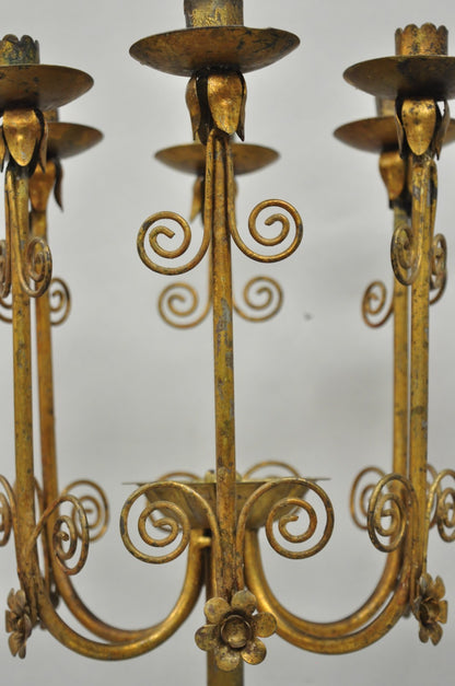 Vintage Italian Hollywood Regency Gold Gilt Iron Scrolling 6 Arm Candelabra