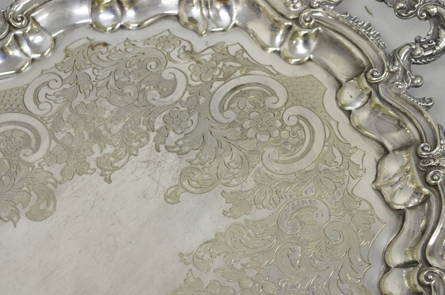 Antique Gorham English Victorian Silver Plated Scalloped Serving Platter Tray