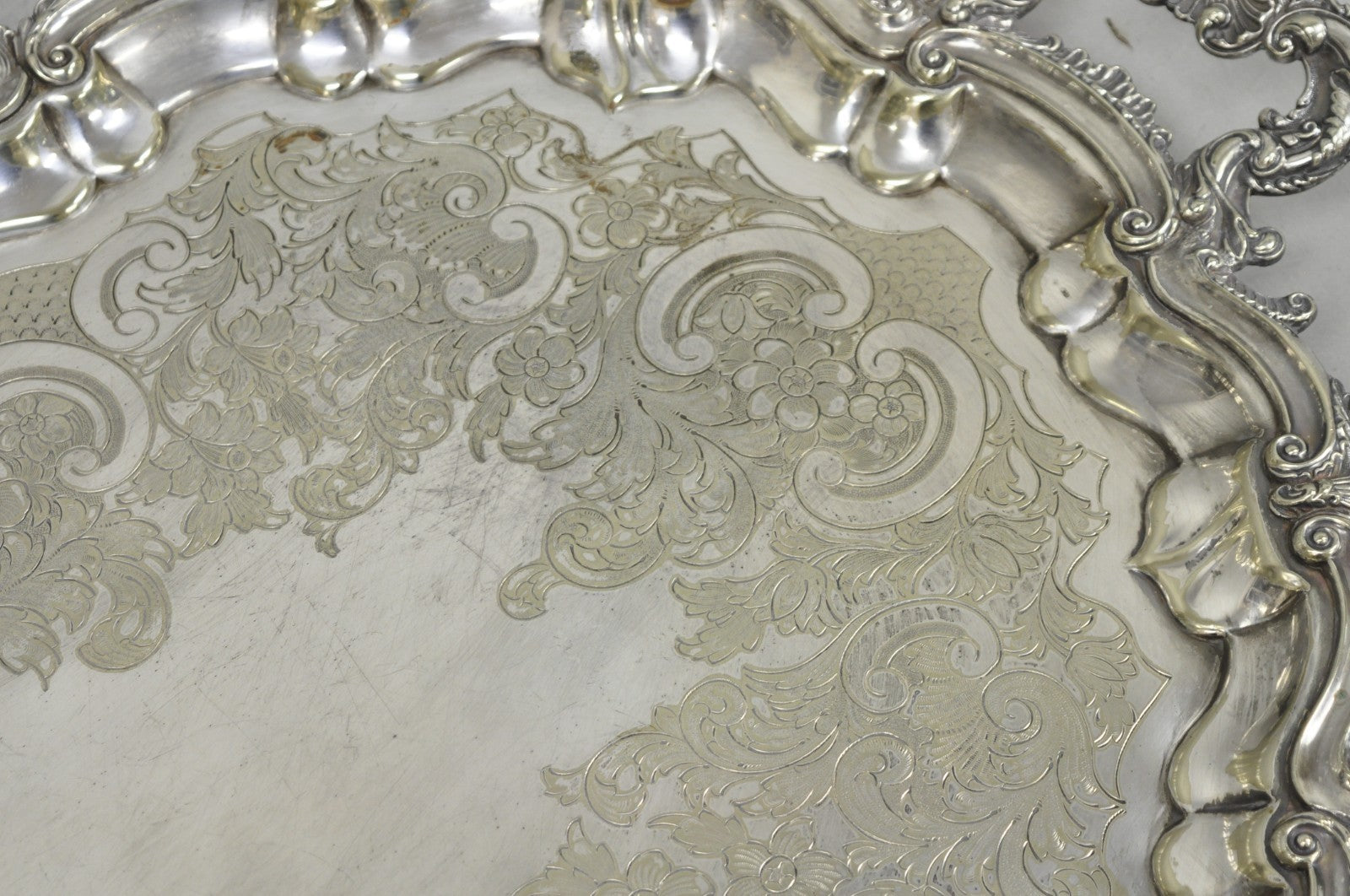 Antique Gorham English Victorian Silver Plated Scalloped Serving Platter Tray