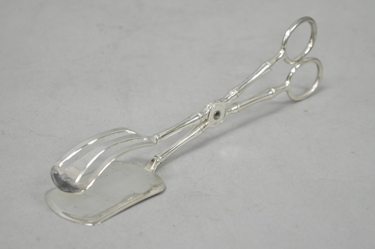 Vintage Silver Plated Faux Bamboo Scissor Style Pastry Cake Serving Tongs
