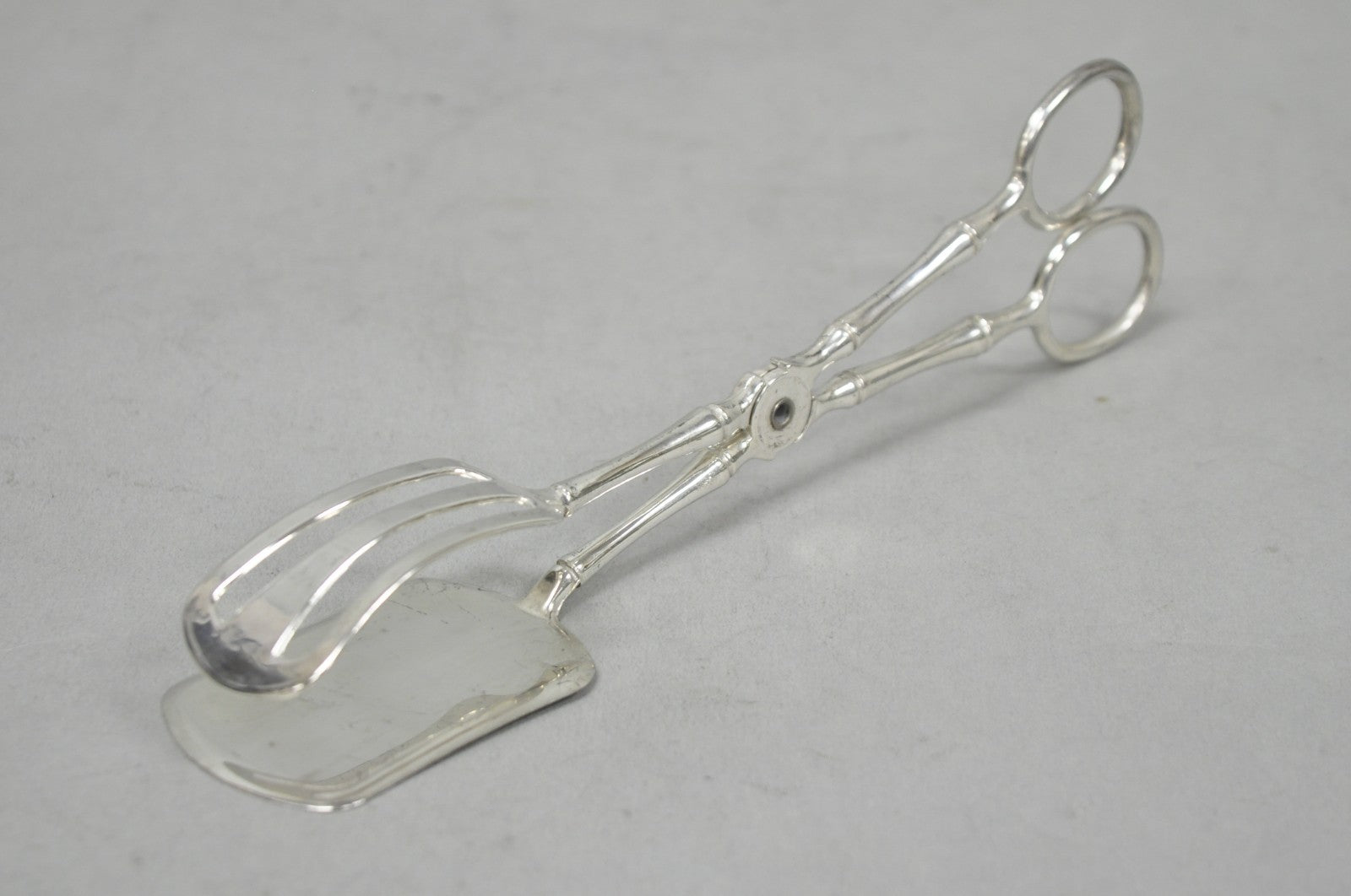 Vintage Silver Plated Faux Bamboo Scissor Style Pastry Cake Serving Tongs