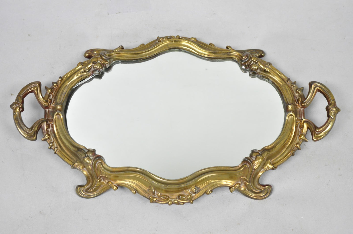Vintage French Art Nouveau Style Bronze Vanity Mirror Powder Room Perfume Tray