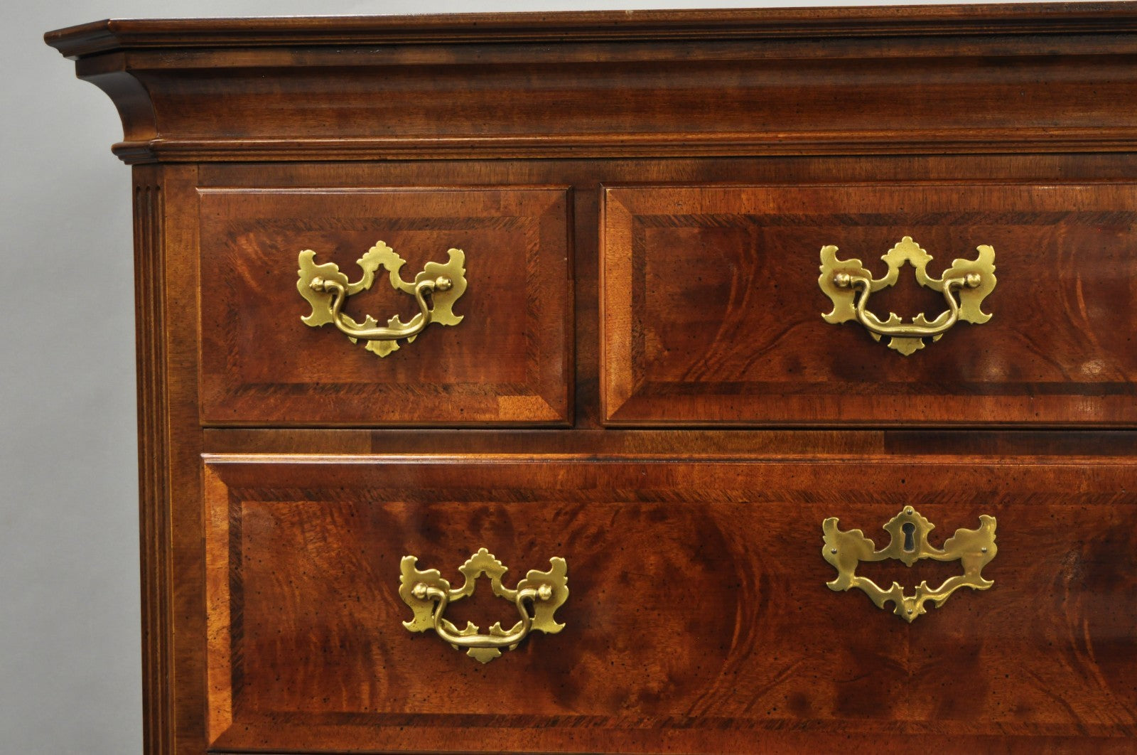 Henredon Aston Court Burl Wood Georgian Mahogany Tall Chest Highboy Dresser