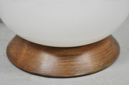 Mid Century Modern Azucena Style Small White Glass Egg Shade Walnut Table Lamp