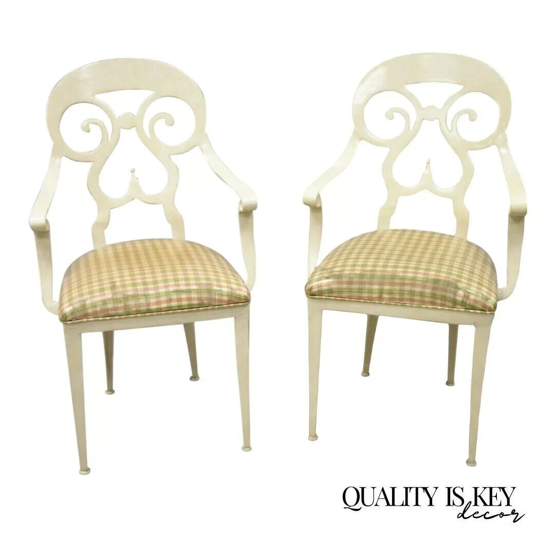 Italian Regency Style Cast Aluminum Spade Back Saber Leg Chair by Veneman - Pair