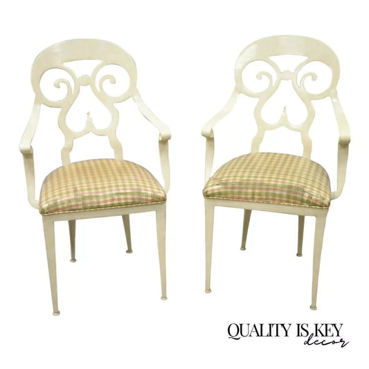 Italian Regency Style Cast Aluminum Spade Back Saber Leg Chair by Veneman - Pair