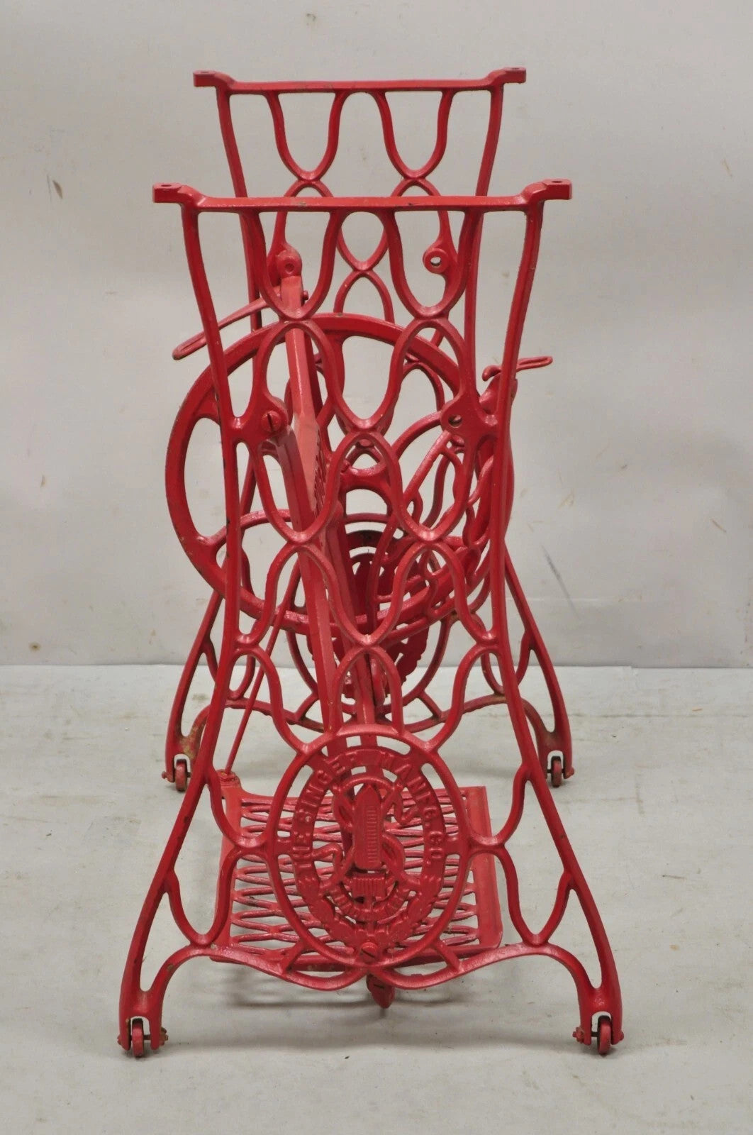 Antique Singer Cast Iron Red Treadle Sewing Machine Table Base