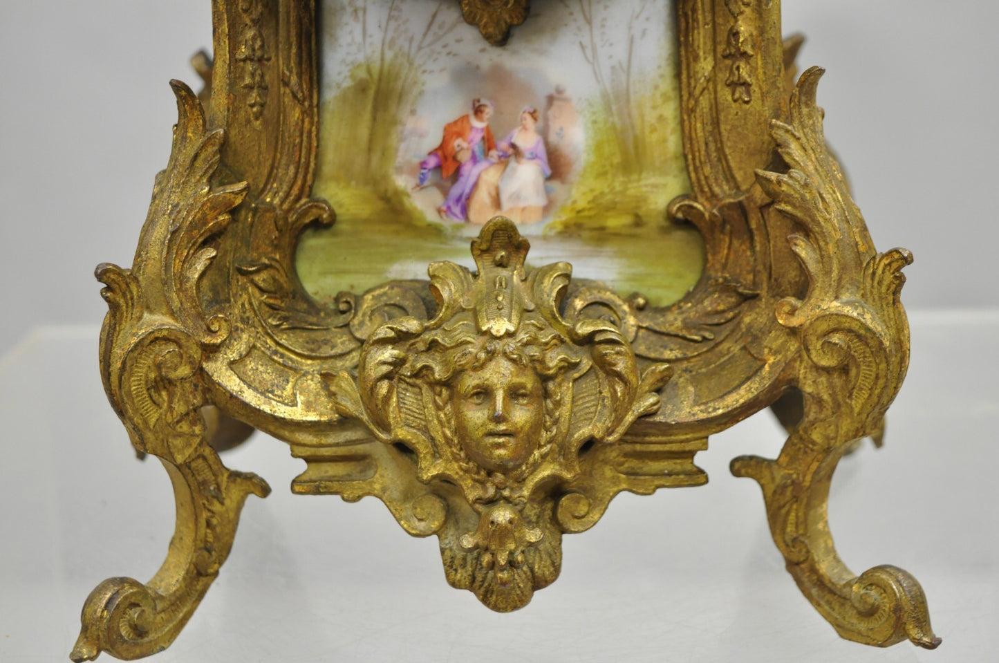 S. Marti Medaille de Bronze Gold French Victorian Porcelain Figural Shelf Clock