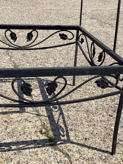Vintage Woodard Scrolling Leaf Wrought Iron Patio Corner 2 Tier Coffee Table
