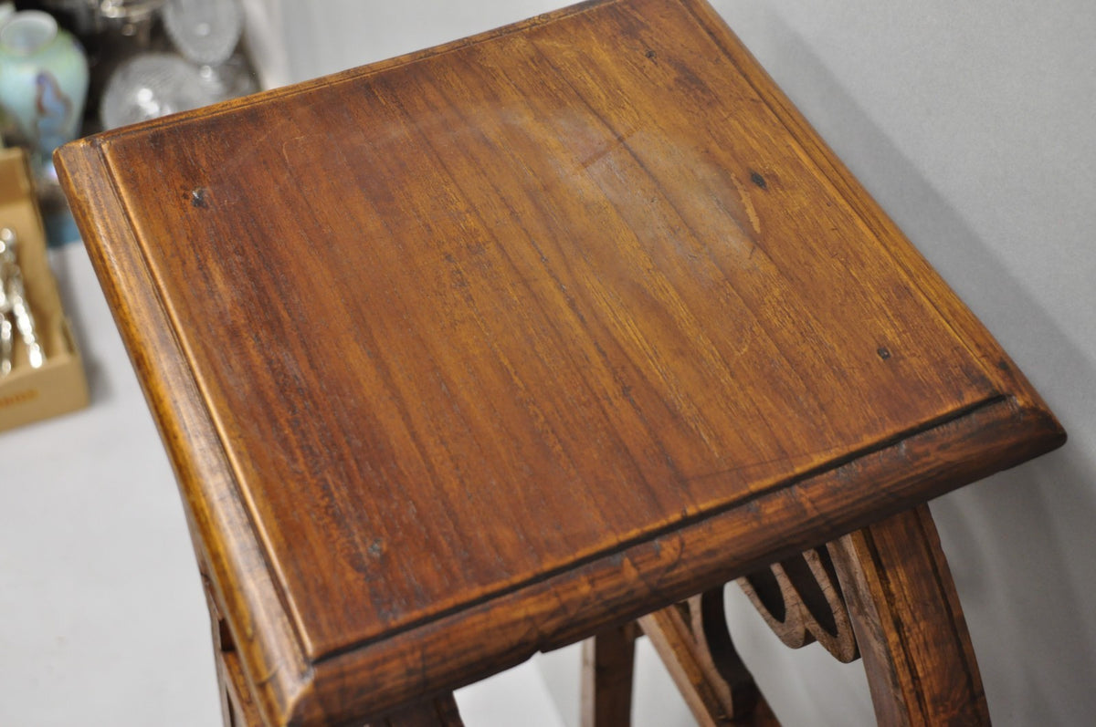 Vintage French Art Nouveau Style Carved Teak Pedestal Plant Stand Side Table