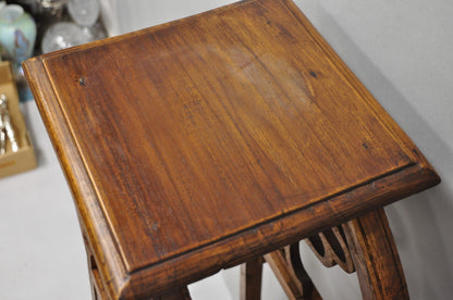 Vintage French Art Nouveau Style Carved Teak Pedestal Plant Stand Side Table