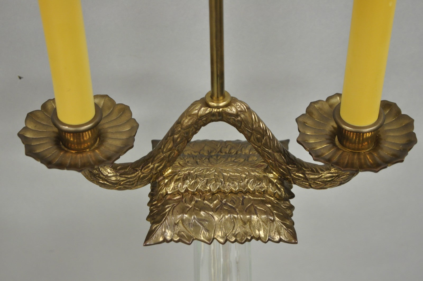 Vintage Chapman French Empire Glass Column Brass Candelabra Table Lamps - a Pair