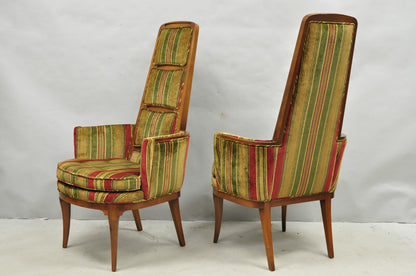 Vintage Mid Century Modern Walnut Panel Back Sculptural Lounge Arm Chairs - Pair