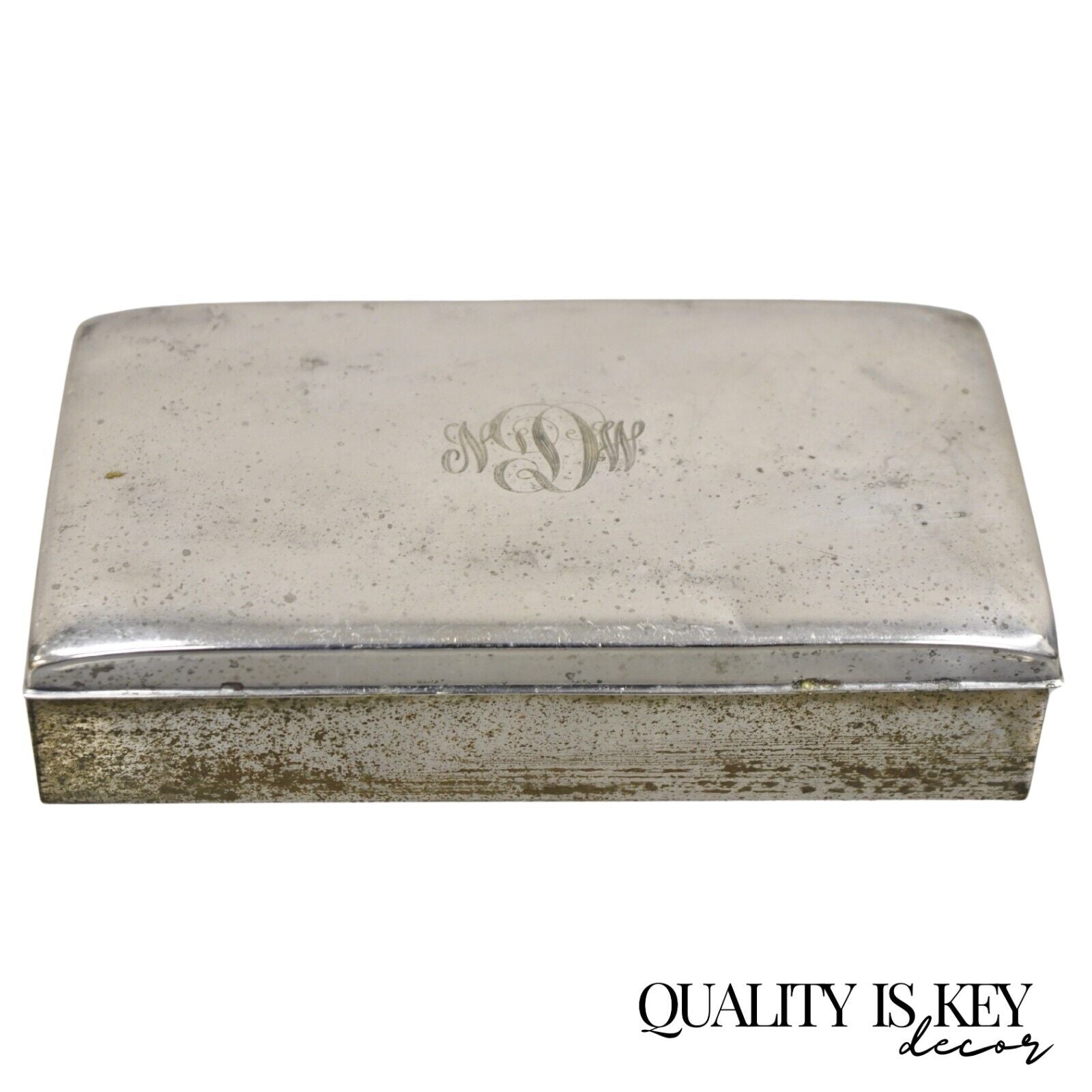 Antique Poole Victorian Silver Plated Wood Lined Desk Jewelry Box w/ Monogram