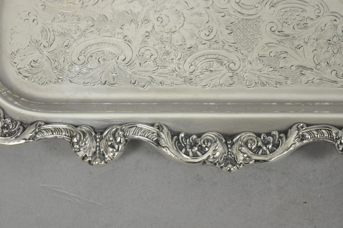 Vintage Old English Poole Silver Plated Footed Narrow Serving Platter Bar Tray