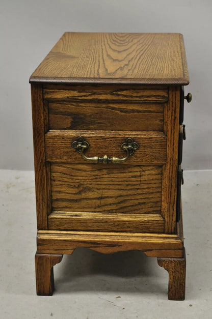 Vintage English Colonial Oak Wood Small Campaign Chest Nightstand Side Table