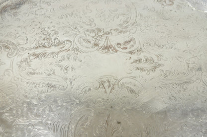 Vintage English Edwardian Silver Plated Oval Scalloped Gallery Bar Platter Tray