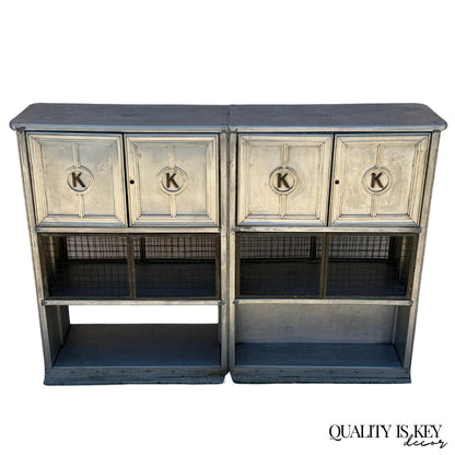 Antique Art Deco Steel Metal Dual Sided Dental Medical Cabinets Bar - a Pair