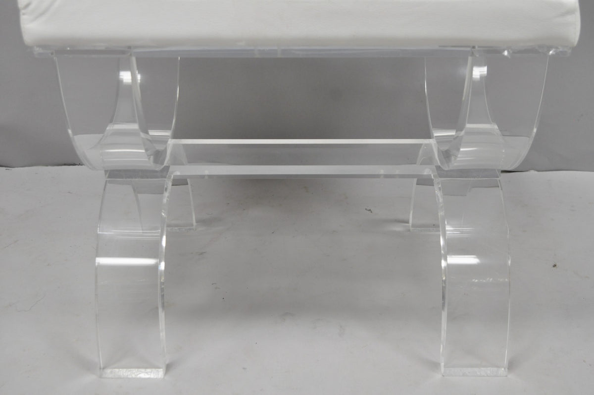 Contemporary Modern Lucite Acrylic X-Form White Vanity Bench Stool Seat