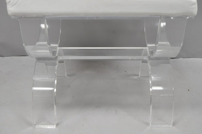 Contemporary Modern Lucite Acrylic X-Form White Vanity Bench Stool Seat