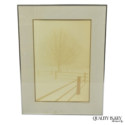 Vintage David Lorenz Winston Solitude Tree Fence Winter Landscape Signed Print
