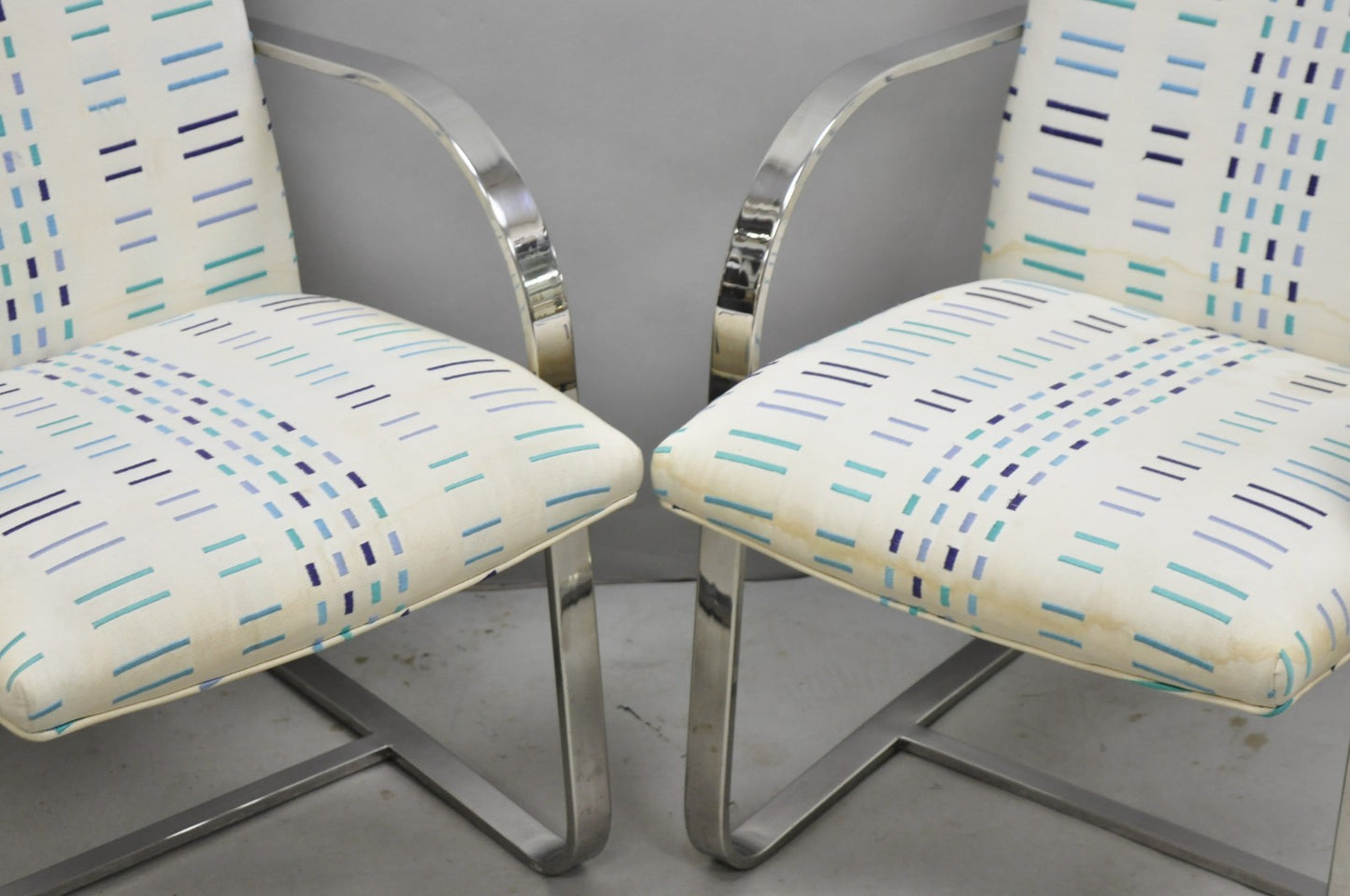 Vintage Mid Century Modern Brno Style Chrome Cantilever Baughman Arm Chair Pair