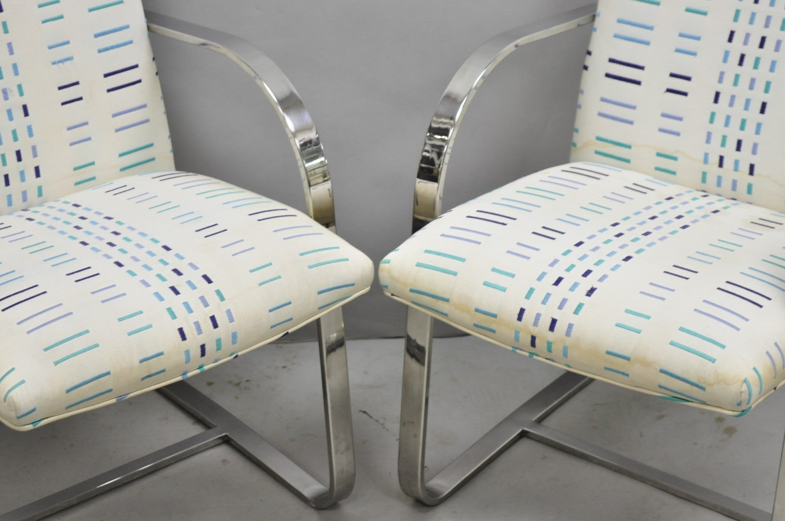 Vintage Mid Century Modern Brno Style Chrome Cantilever Baughman Arm Chair Pair