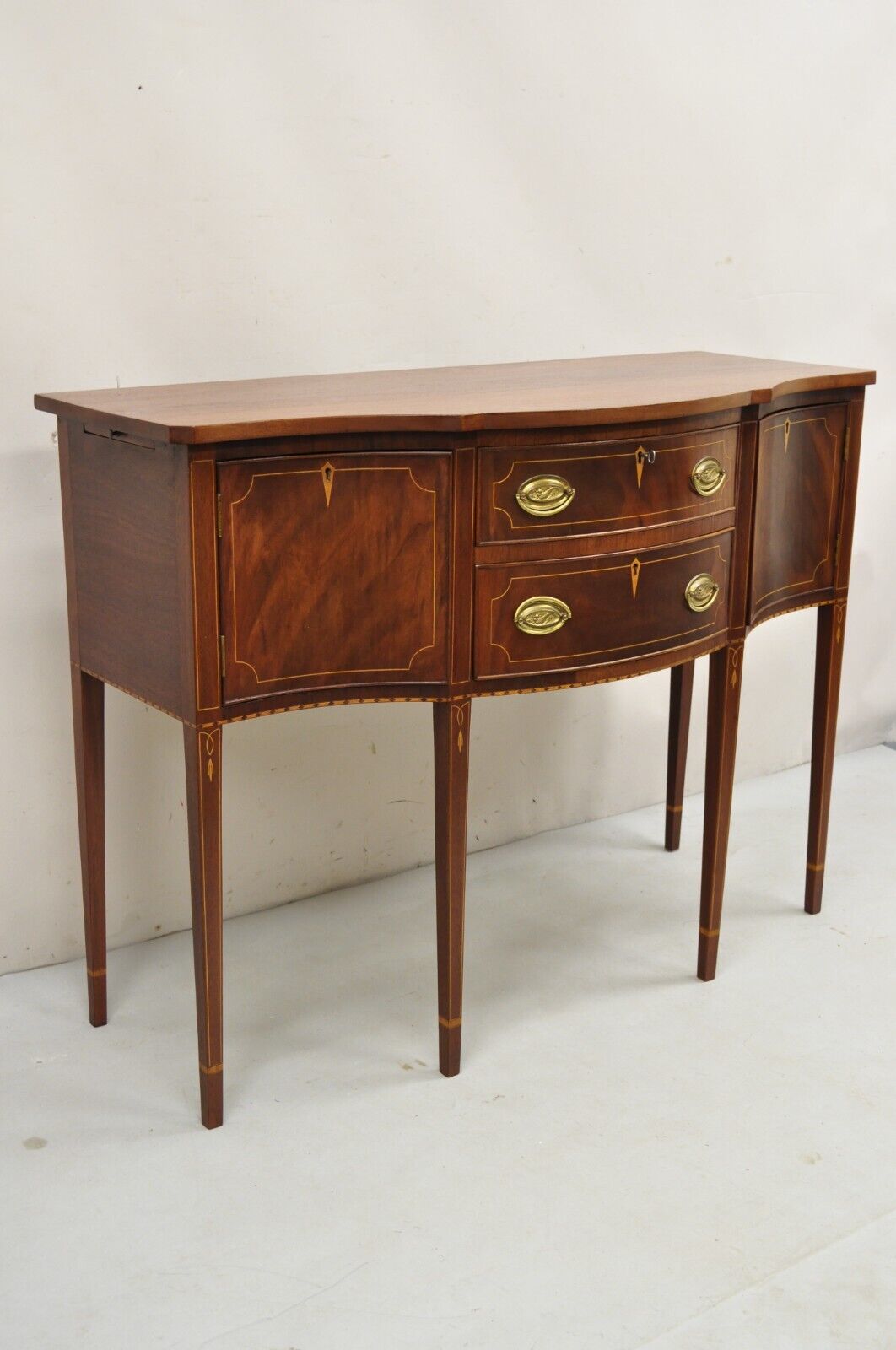 Vintage Federal Style Mahogany Inlaid Serpentine Sideboard Buffet by Copenhaver