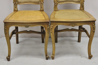 Antique French Provincial Louis XV Style Carved Walnut Cane Side Chair - a Pair