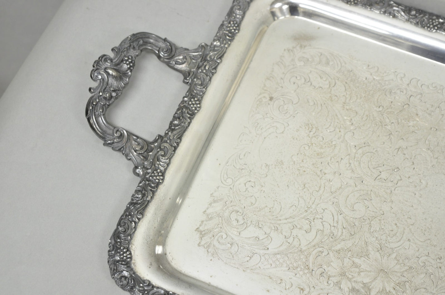 Vintage English Victorian Silver Plated Copper Narrow Serving Platter Bar Tray