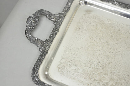 Vintage English Victorian Silver Plated Copper Narrow Serving Platter Bar Tray