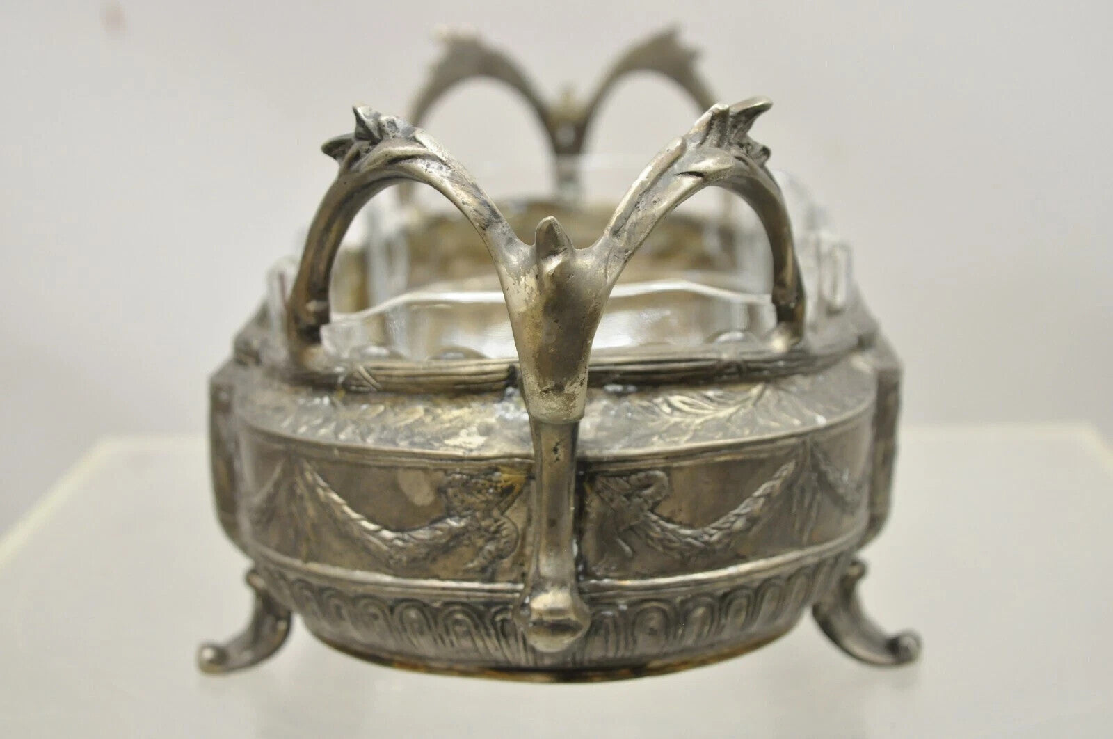 French Louis XVI Nickel Silver Plate Drape Design Centerpiece Bowl Dish Planter