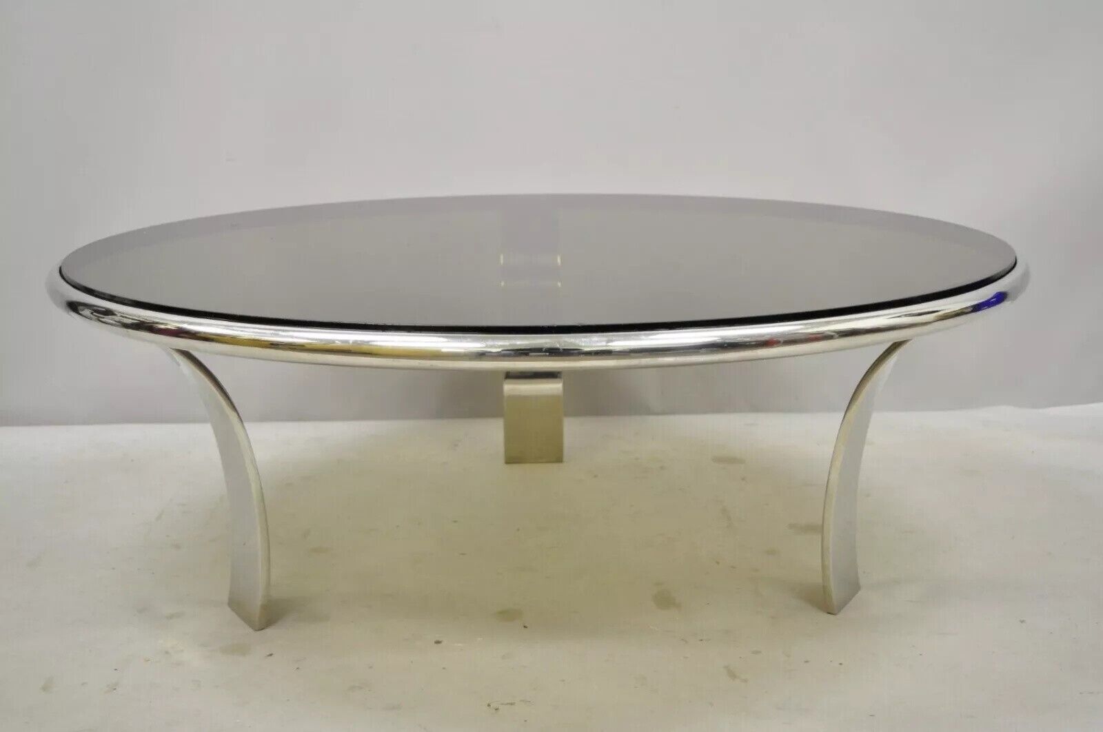 Gardner Leaver for Steelcase Chrome Steel Round Smoked Glass Coffee Table