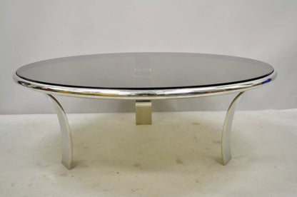 Gardner Leaver for Steelcase Chrome Steel Round Smoked Glass Coffee Table
