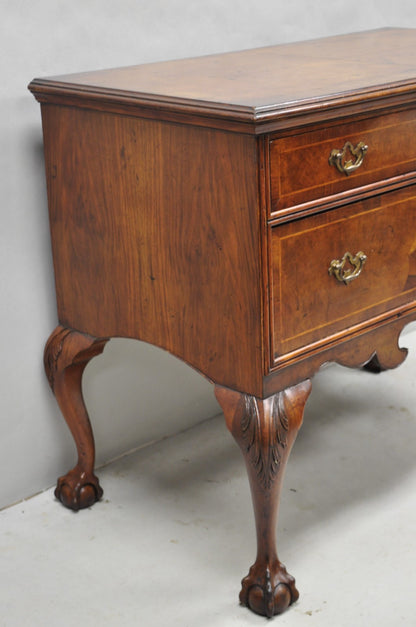 Antique English Georgian Burl Walnut Ball and Claw Inlaid Lowboy Bachelor Chest