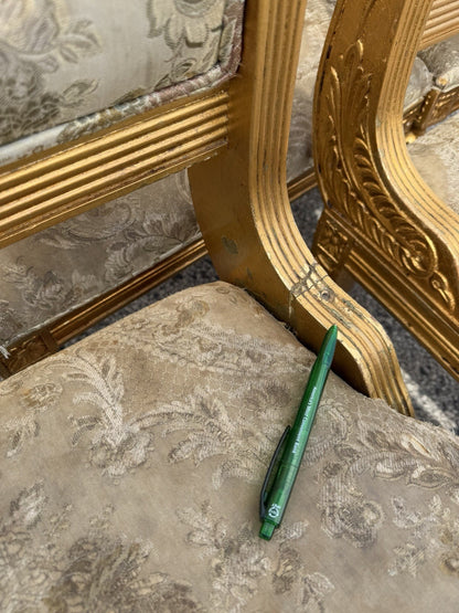 Neoclassical Regency Style Gold Carved Wood Dining Room Chairs - Set of 10