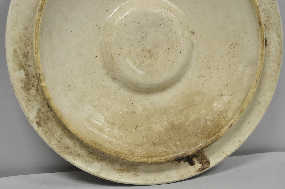 Antique American Primitive Salt Glazed Ceramic 15 Gallon Crock Pot Lid Cover