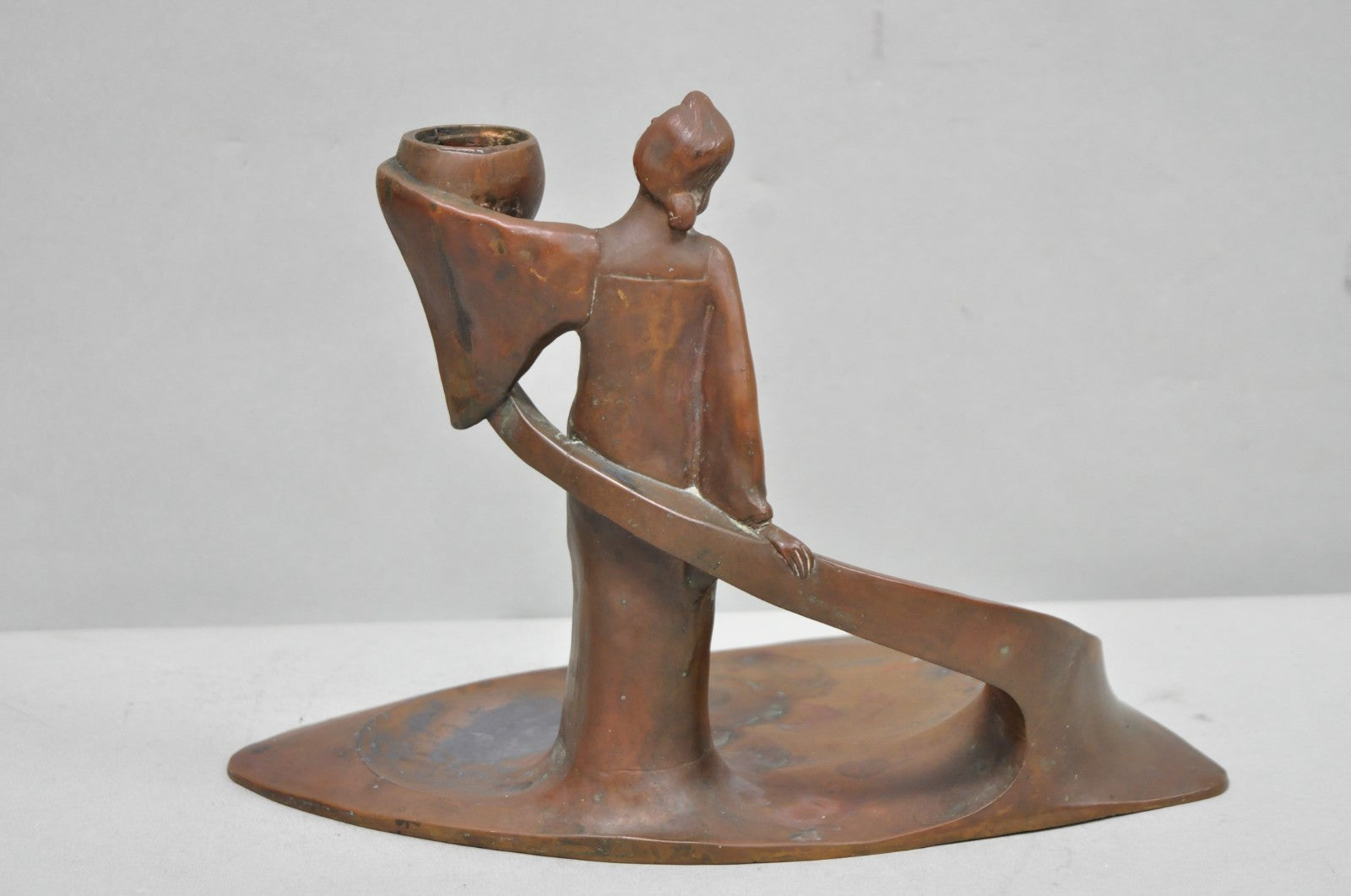 Antique Art Nouveau Austrian Bronze Woman Figural Sculpture Candlestick Holder