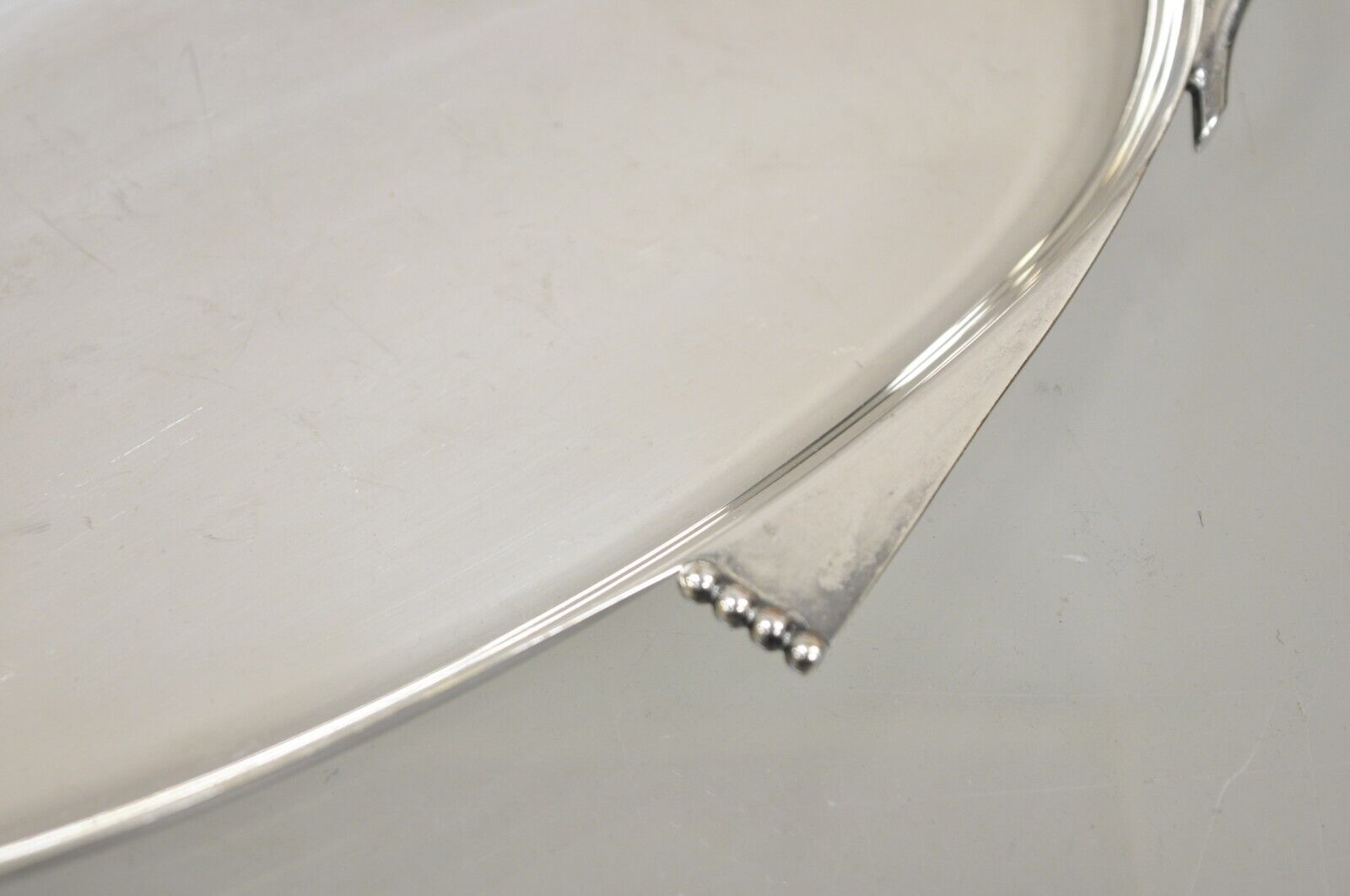 Vintage Mid Century Danish Modern Silver Plated Leaf Form Beaded Platter Tray