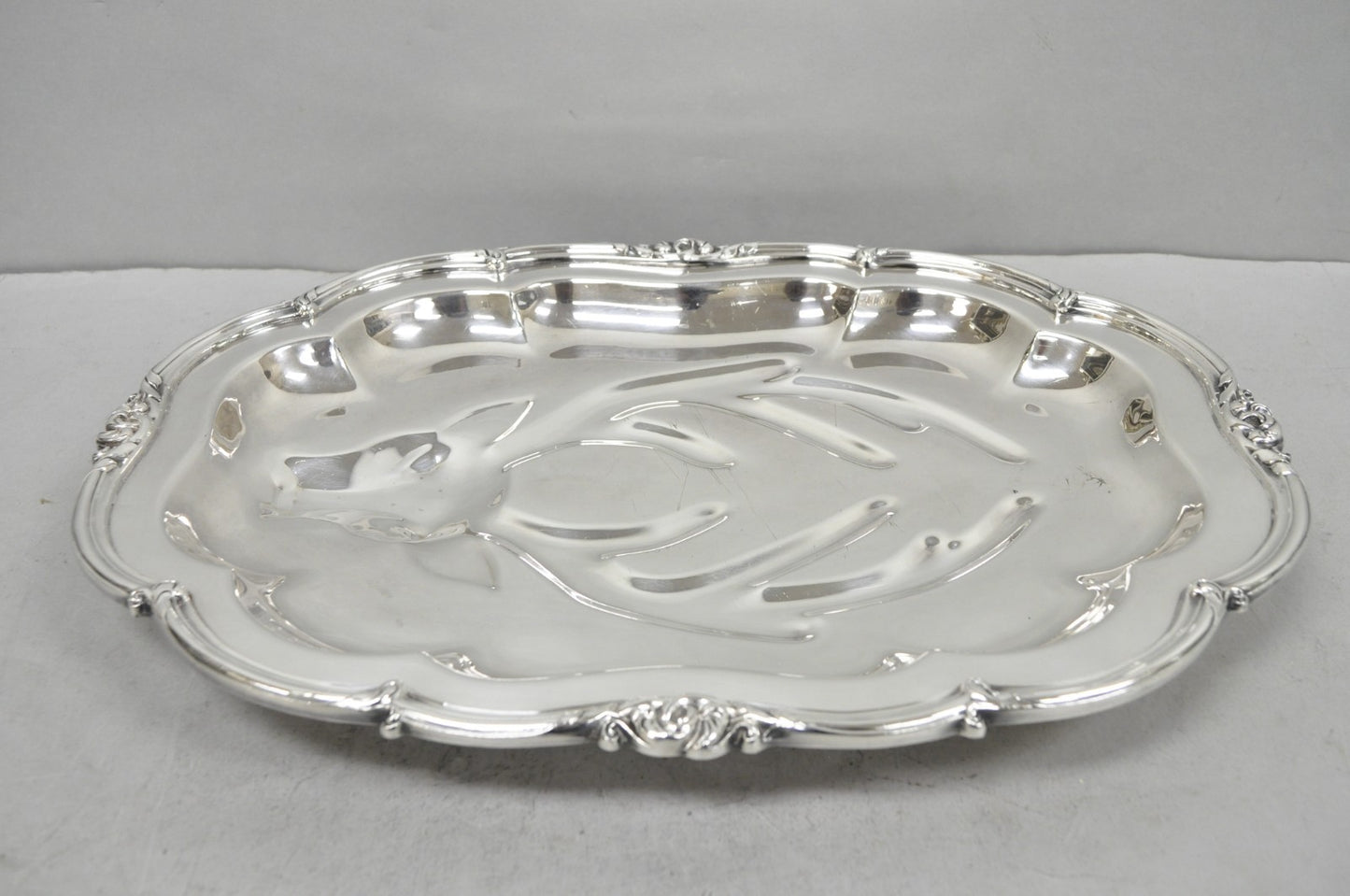 Vintage Silver Plated Scalloped Oval "Stag/Deer" Meat Serving Platter Tray