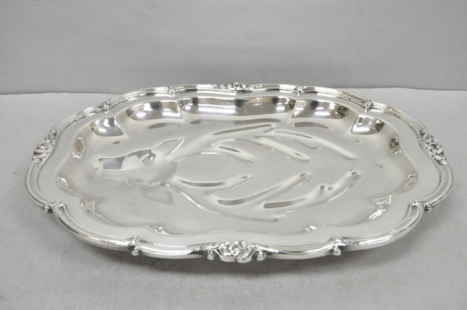 Vintage Silver Plated Scalloped Oval "Stag/Deer" Meat Serving Platter Tray