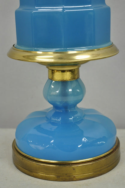 Vintage French Neoclassical Blue Opaline Glass Hollywood Regency Table Lamp