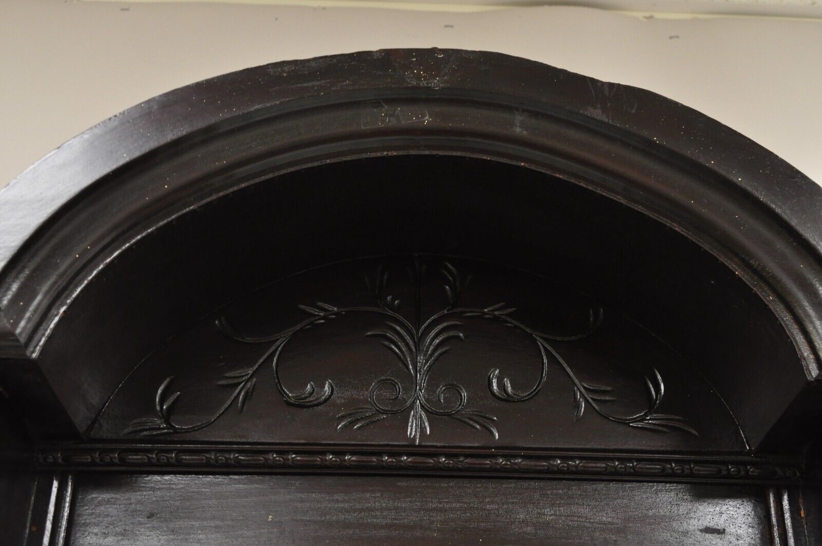 Antique Victorian Carved Walnut Tall Hall Entryway Pier Mirror with Figures